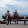 ベンチに座る老夫婦（フリー写真）