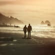 砂浜を歩くカップル（フリー写真）