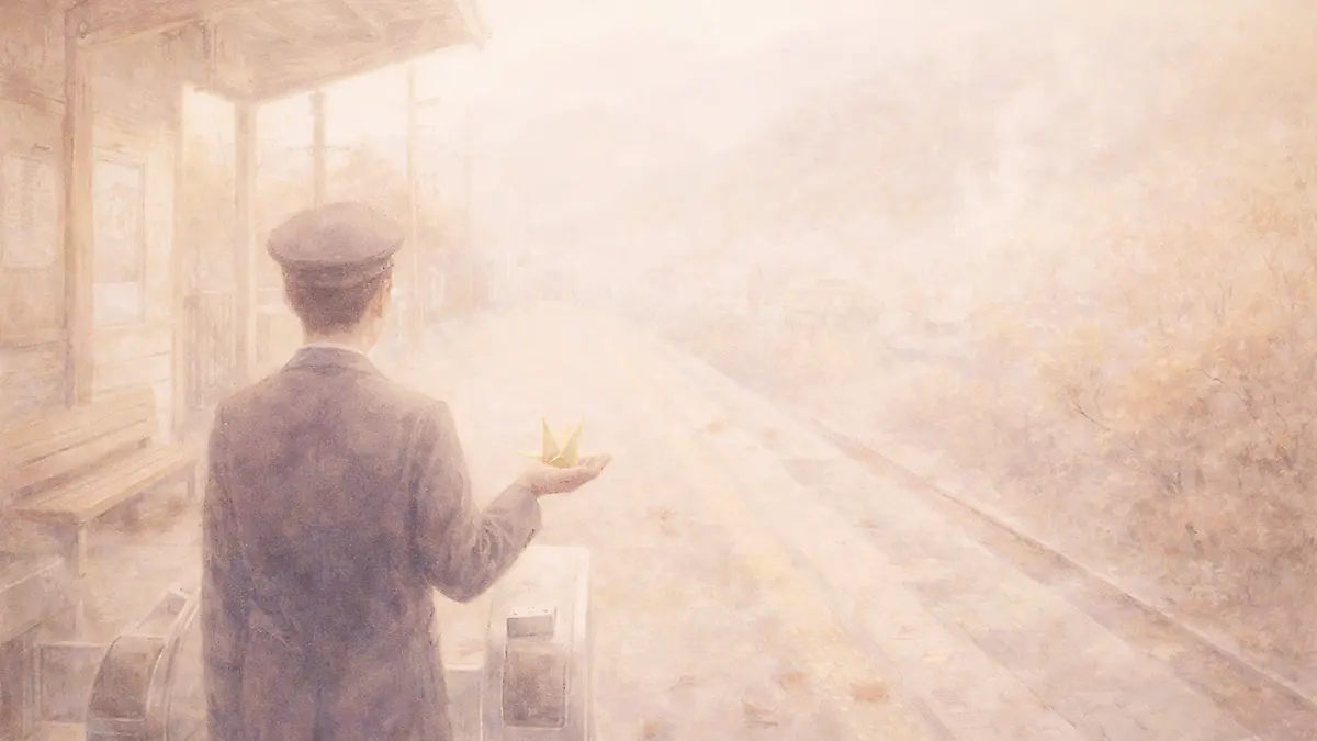 秋の温泉町の駅平台