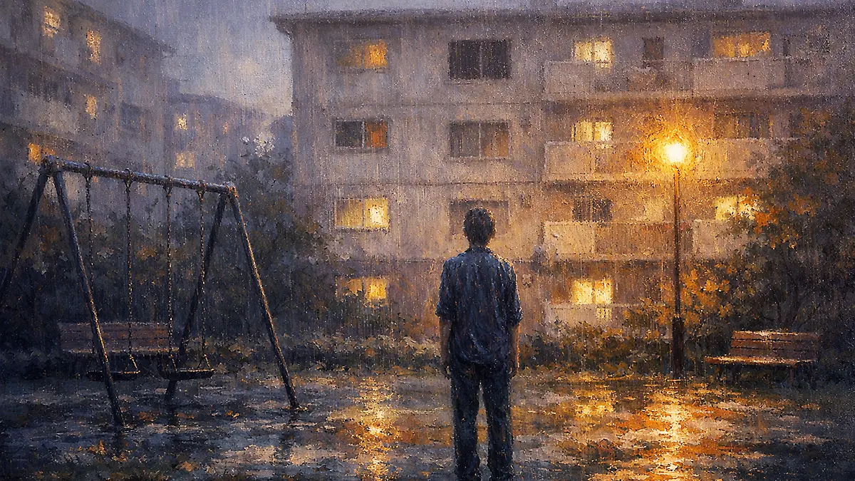 雨の夜の静かな公園