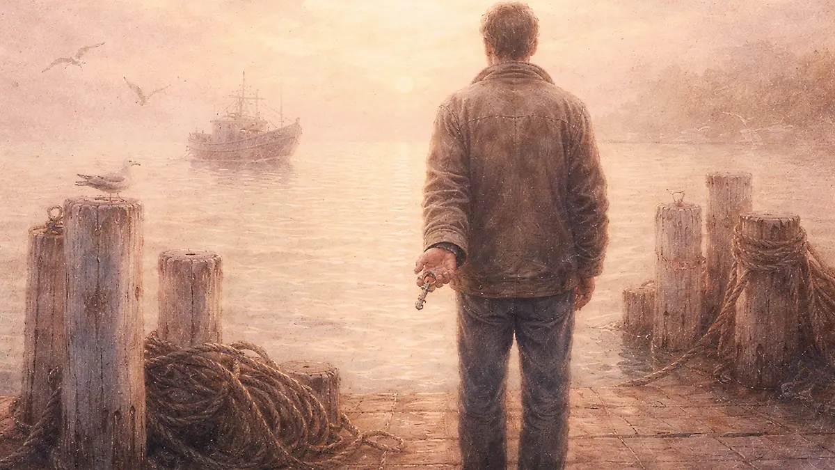 静かな朝の港の風景