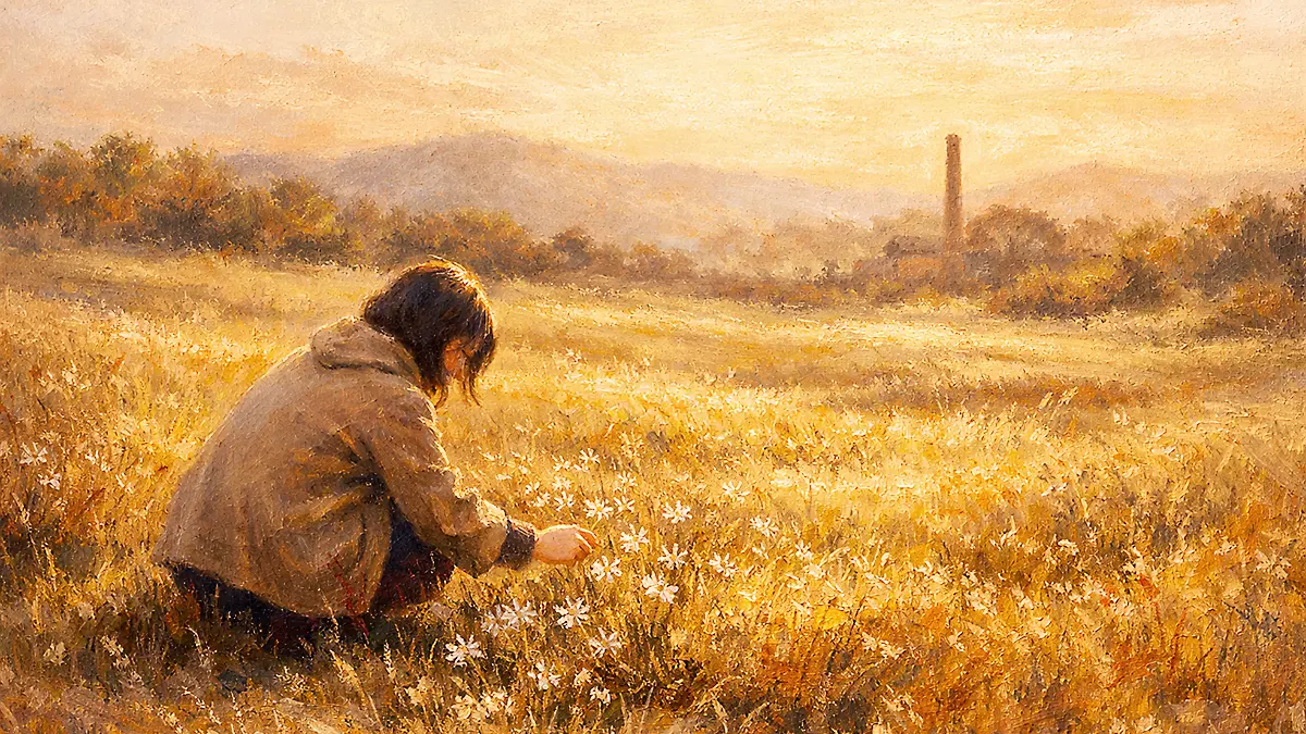 黄金色の草原と花々