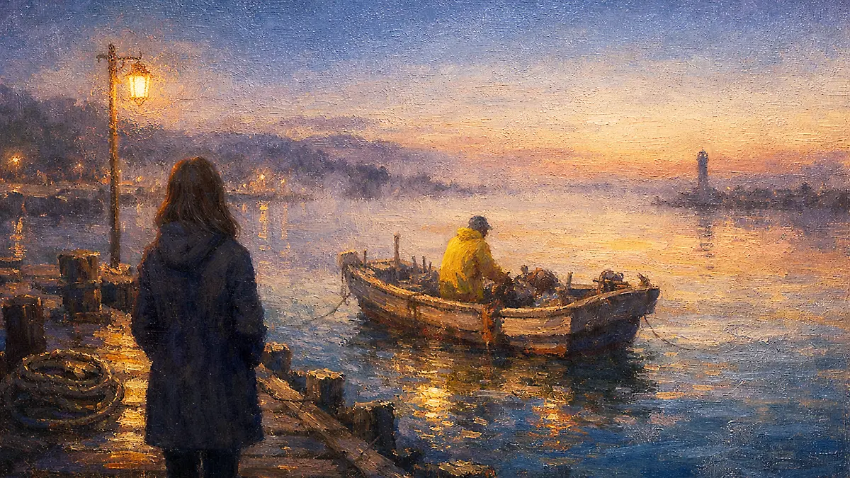 静かな港の夜明け