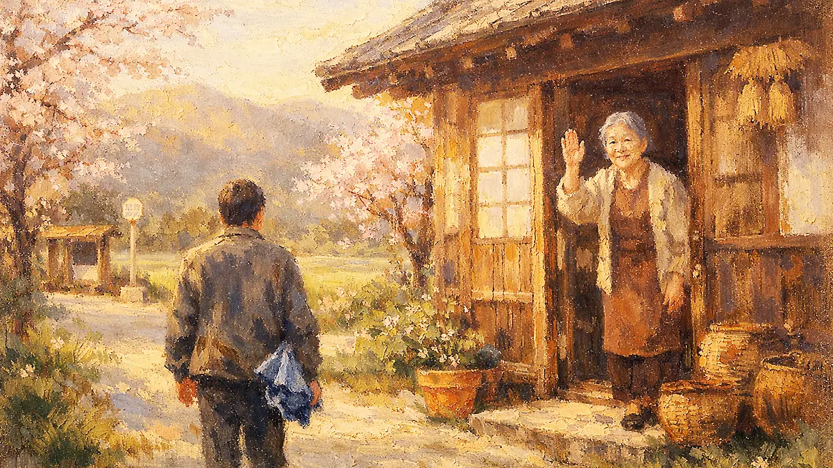 春の田舎道と桜の風景