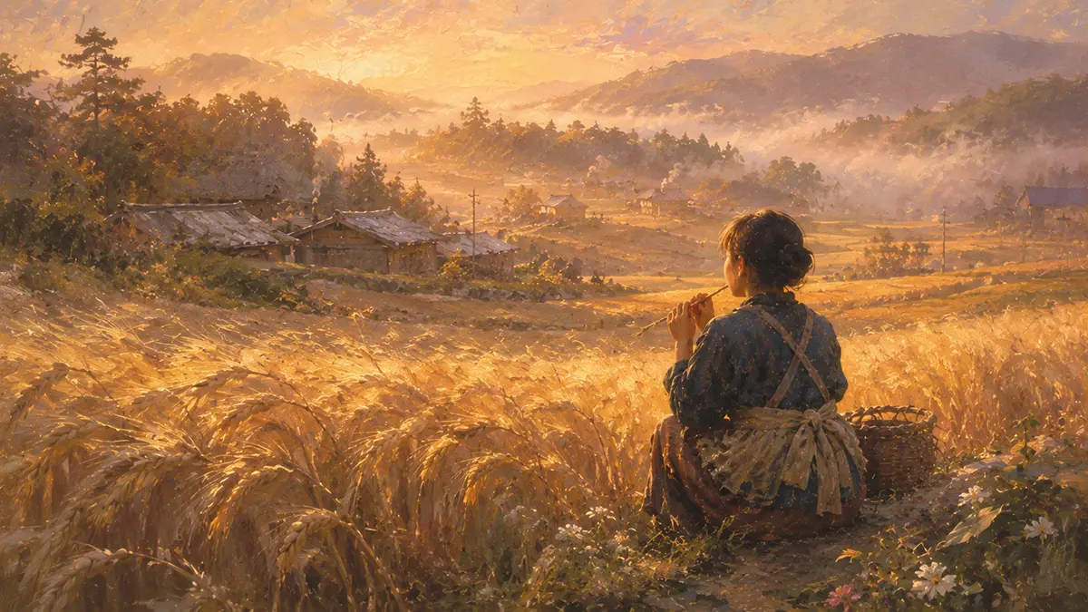 黄金の時間の田園風景