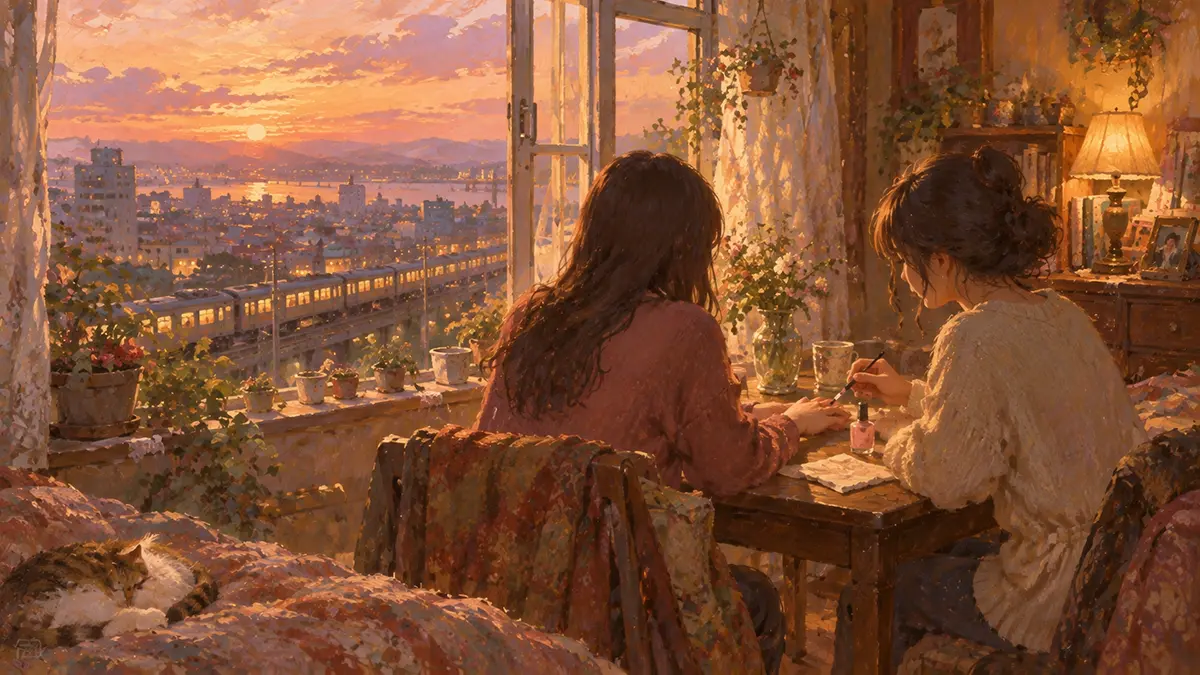 夕暮れの窓辺で彩るひととき
