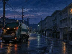 朝四時の圧縮音が止まる一分