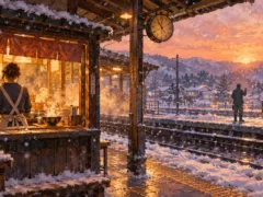 線路の向こうで二本の指が上がる
