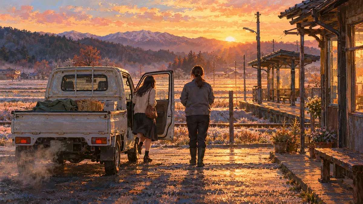 朝焼けの小さな田舎駅