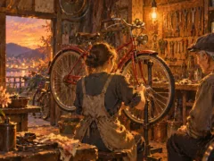 妻の青い点は自転車屋で止まる