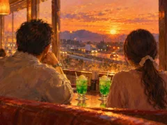 父は二杯目のメロンソーダを取りに立つ